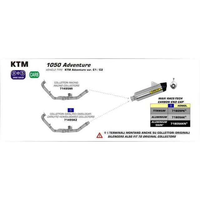 アロー KTM 1190 ADVENTURE R 13 HOMOLOGATED TITA NIUM MAXI RACE-TECH SILENCER WITH CARBON END CAP FOR ORIGINAL AND COLLECTOR ｜ 718…