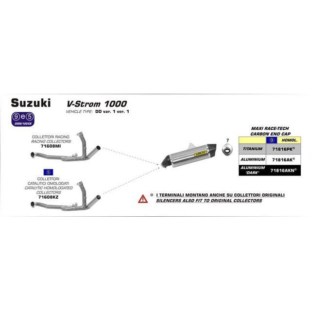 アロー SUZUKI DL 1000 V-STROM 14 HOMOLOGATED TITANIUM MAXI RACE-TECH SILENCER WITH CARBON END CAP FOR ORIGINAL COLLECTORS ｜ 71816…