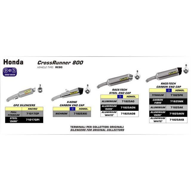 アロー HONDA CROSSRUNNER 800 15 HOMOLOGATED TITANIUM RACE-TECH SILENCER WITH CARBON END CAP FOR ORIGINAL COLLECTORS ｜ 71825PK arr…