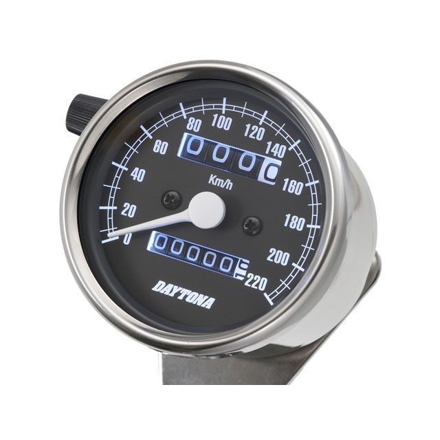 デイトナ バイク用 機械式スピードメーター φ60 ホワイトLED照明 220km/h ステンレスボディ ブラックパネル 15634 汎用 15634