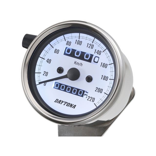 デイトナ バイク用 機械式スピードメーター φ60 ホワイトLED照明 220km/h ステンレスボディ ホワイトパネル 15636 汎用 15636