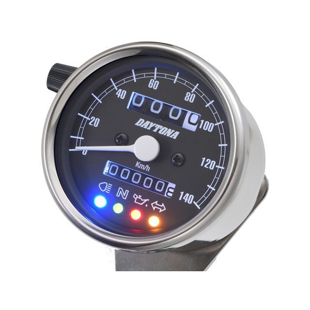 デイトナ バイク用 機械式スピードメーター φ60 ホワイトLED照明 140km/h ステンレスボディ ブラックパネル インジケーター付き 15637 汎用 15637 9,823円