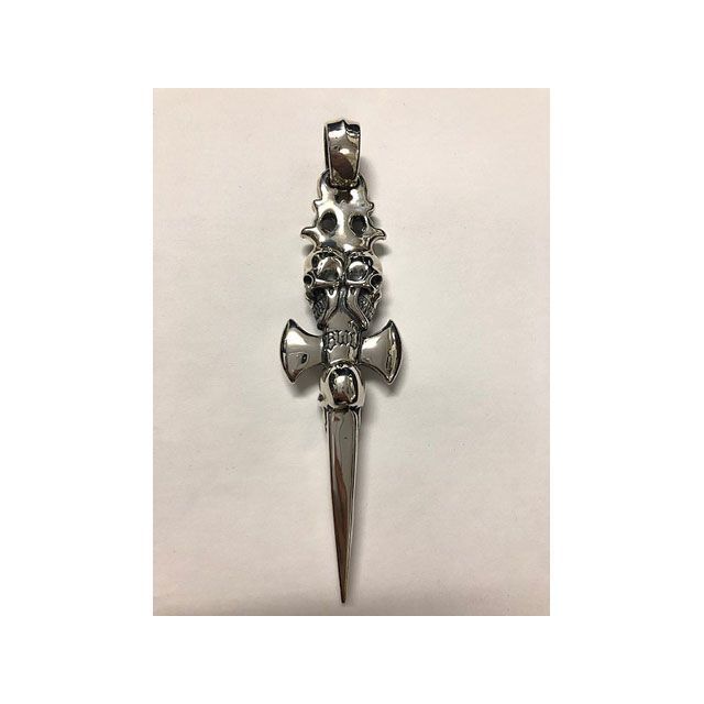 Bill Wall Leather Triple Vintage Skull Dagger Pendant PN951