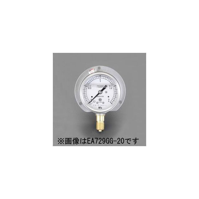 エスコ 60mm/0-0.1MPa つば付圧力計（グリセリン入） EA729GG-1