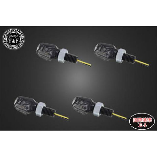 ガレージT&F 超小型ダイヤカットウィンカー（LED）ブラック ダークレンズ仕様キット 汎用 ウインカーステー C ・SL150BKDC