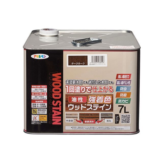 アサヒペン 油性強着色ウッドステイン 7L（ダークオーク）