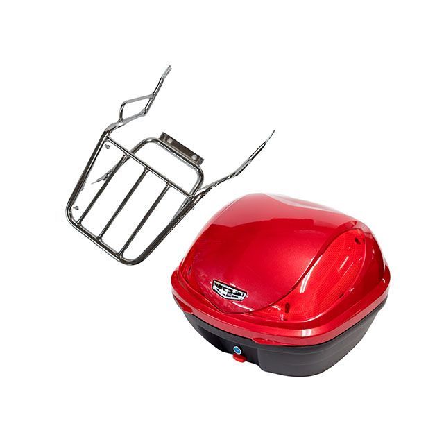 ワールドウォーク ダックス125用リアキャリア（メッキ） 純正色塗装リアボックスセット（パールネビュラレッド） Dax125 wca-59m-hwb32-5-RED｜モトメガネ 店