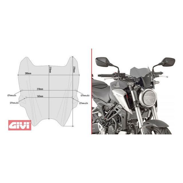 ジビ ティンテッド ウインドスクリーン 210 Mm High 280 Mm Wide CB 125 R CB 300 R givi_A1164G｜モトメガネ 店