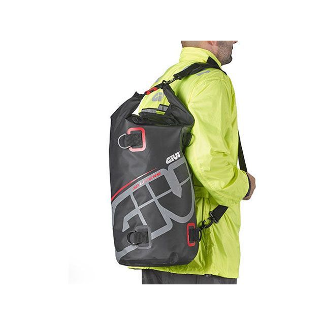 ジビ WATERPROOF CYLINDER BAG FOR THE SADDLE OR REAR RACK， 30 LTR， GREY AND RED PATTERN. givi_EA114GR