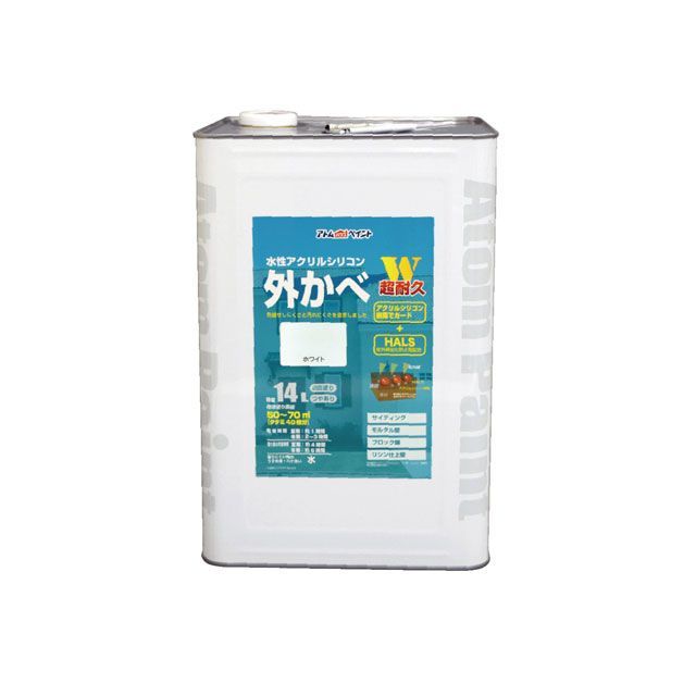 アトムハウスペイント 水性アクリルシリコン外かべ用14Lホワイト｜モトメガネ 店