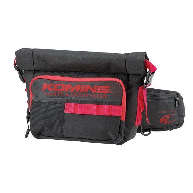 コミネ SA-243 ウォータープルーフウエストバッグ 5L（KOMINE ブラック×レッド） ・09-243