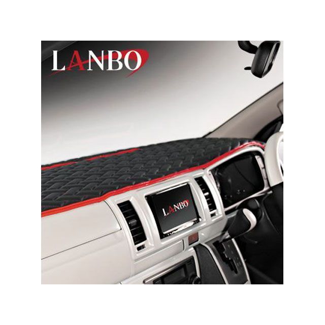 LANBO レザーダッシュマットTypeLUXE ハイエースナロー(ブラック×レッド×レッドステッチ) 仕様 オートライトセンサー有 LANBO-LUXE H200-DM002|モトメガネ 店