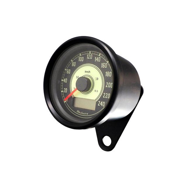 ネオファクトリー 60mm レトロフェイス インジケーター付きスピードメーター（ブラック） 電磁式スピードメーター採用車、パルス調節可能 ・031295