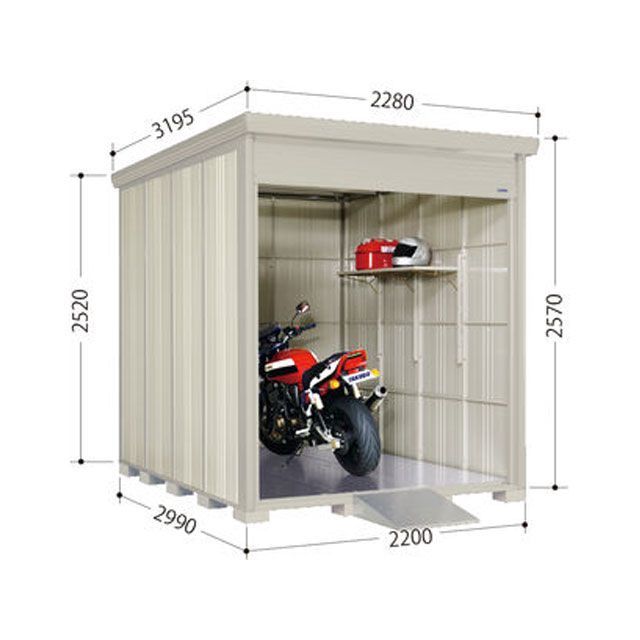 【メーカー直送】タクボ物置 バイクシャッターマン BS-S2229 組立＋転倒予防措置（コンクリート）付き BS-S2229WH-C｜モトメガネ 店