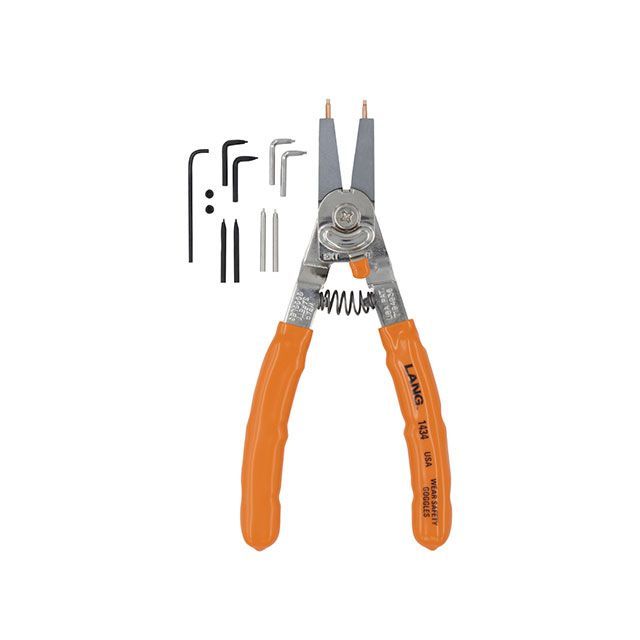 LANGTOOLS 1434 軸穴兼用 スナップリングプライヤー ストレート・90度爪交換式 7-51mm対応 全長200mm 1434