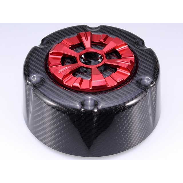 SPEEDRA S＆Sステルスエアクリーナー用カバー ドライカーボン カーボンタイプ 綾織り艶あり アルミカバー レッド CHD0211TGRD