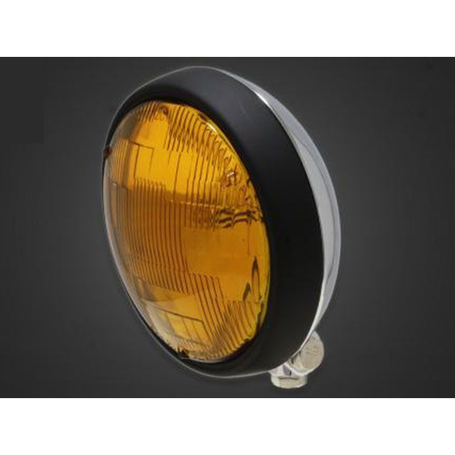 ガレージT&F 250TR 5.75インチプレートヘッドライト＋ステーSET（タイプE） 250TR タイプ マットブラックリム/メッキボディ・イエローレンズ ・4022661