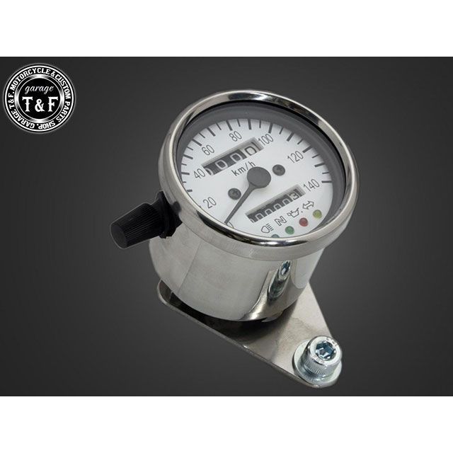 ガレージT&F ドラッグスター400 VH01J/前期 機械式ミニスピードメーター インジケーター内蔵 専用カプラー付き（ステンレス/ホワイト） ドラッグスター400 ドラッグスター400クラシック ・707252