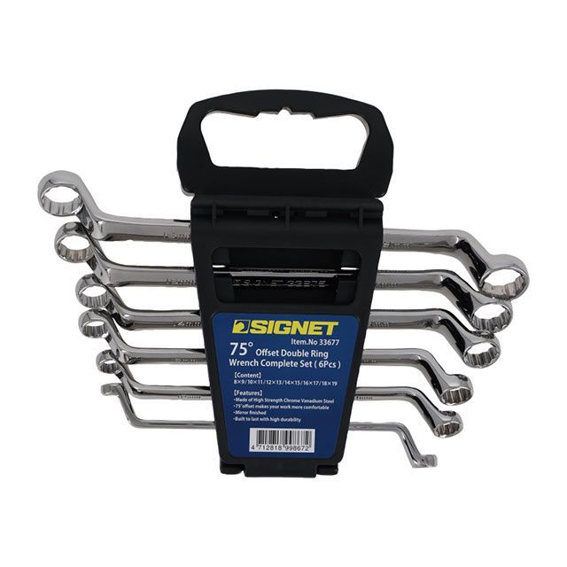 シグネット 33677 6点入 メガネレンチセット 75°8～19mm ホルダー付 自動車整備 バイク整備 DIY 狭所作業 33677
