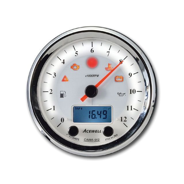 エースウェル CA085-652 多機能デジタルメーター 15000rpm 汎用 カラー ホワイトパネル CA085-652-W|モトメガネ 店