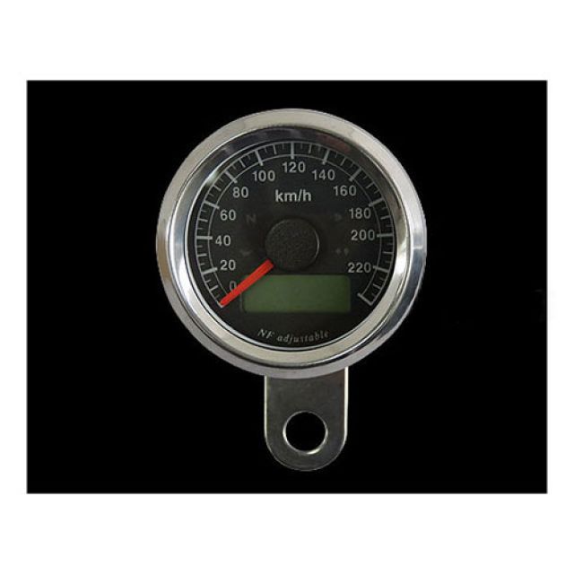 ネオファクトリー 48mm インジケーター付きスピードメーター ハーレー ボディ ステンレス 文字盤 黒盤 バックLED 白光 ・015995|モトメガネ 店