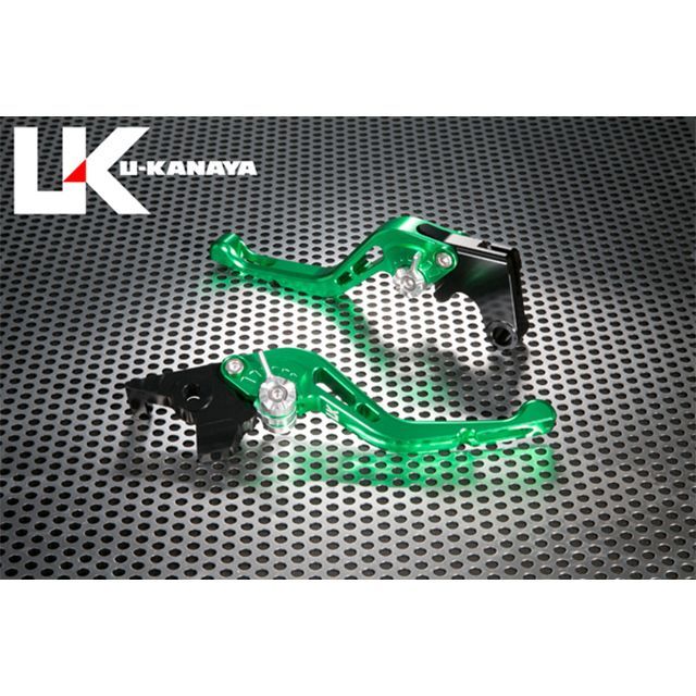 ユーカナヤ GPタイプ アルミ削り出しビレットショートレバー（レバーカラー：グリーン） ニンジャ250R 調整アジャスターカラー ブラック KA044-011-0607-01