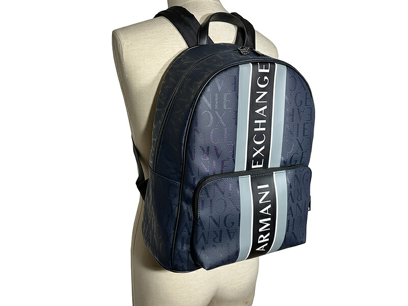 アルマーニ エクスチェンジ ARMANI EXCHANGE 952394 CC831 69536 NAVY MIRAGE GREY BACKPACK ロゴライン入り ネイビー系 ロゴ柄 コーティングナイロン バックパック リュックサック 21,456円