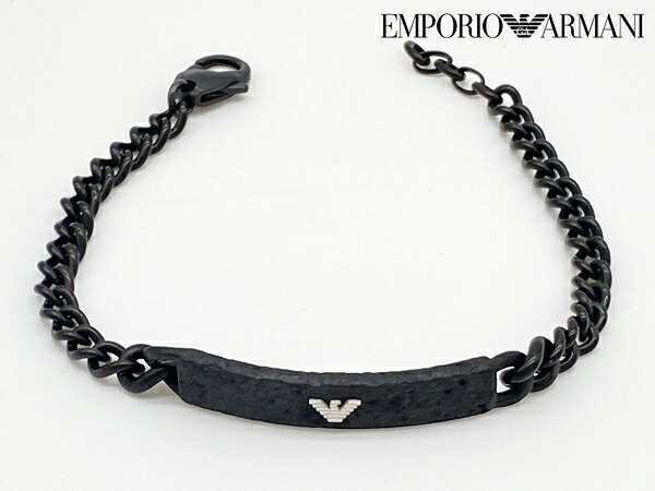 値下げ エンポリオ アルマーニ ブレスレット EMPORIO ARMANI EGS2665 060 シルバーカラー イーグルマーク入り プレート ブラックカラー チェーン ブレスレット
