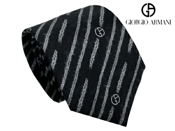 セール SALE 値下げ ジョルジオ アルマーニ ネクタイ GIORGIO ARMANI 360287 3R804 00020 BLACK ブラック系地 オフホワイト系 GAロゴ柄入り レジメンタル ストライプ柄 シルク プリント ネクタイ
