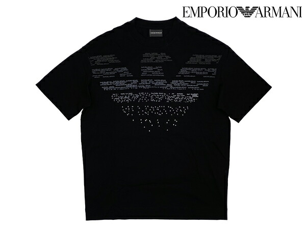 セール SALE 値下げ エンポリオ アルマーニ Tシャツ EMPORIO ARMANI 7V1TV0 1JSAZ 0999 NERO イーグルモチーフ グラデーション ロゴ柄 メンズ向け ブラック 半袖 オーバーサイズ Tシャツ メンズXLサイズ