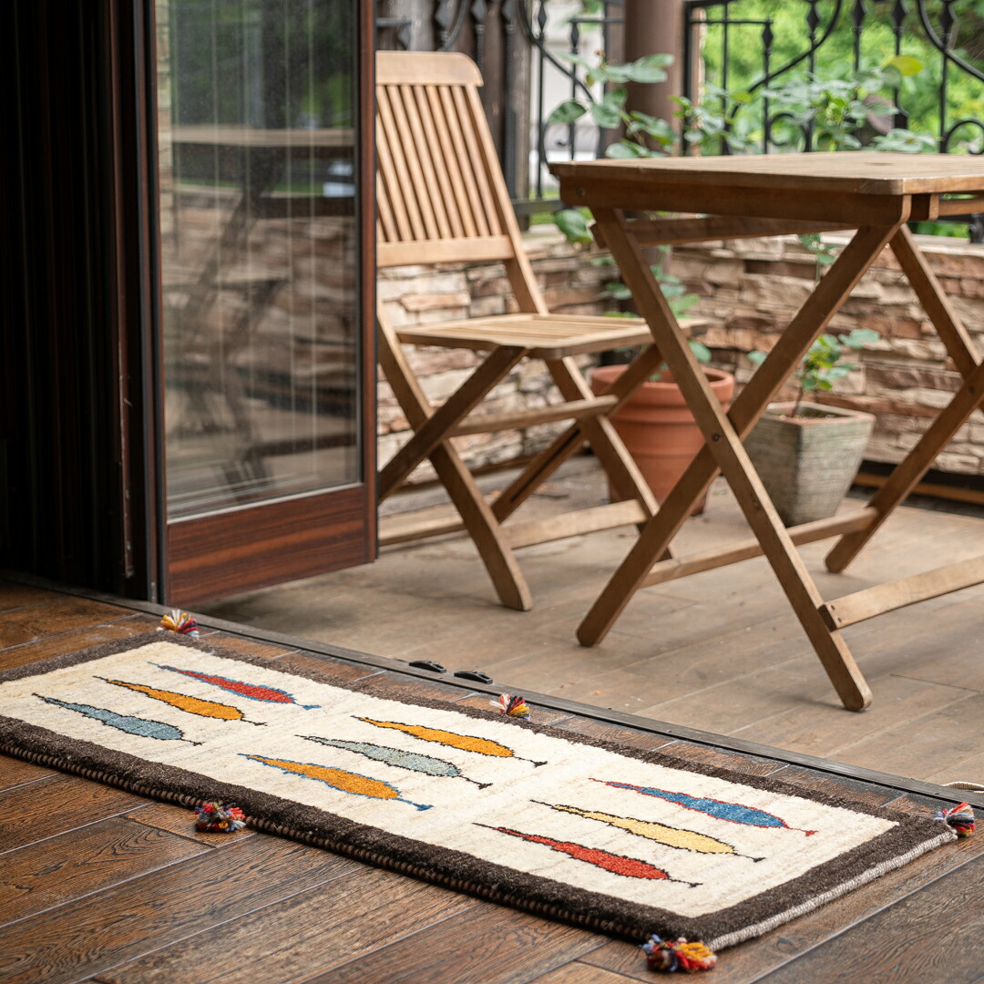 【百貨店SALE20%OFF】【発祥地ペルシャ産】43×119糎 走者（長っ細い）（貨物輸送無料 手織り 生まれながら染め粉 愛くるしげ 今めかしい 引っ敷き 歩廊 入り口・入口 引っ敷き 羊毛100% イラン ギャベ Gabbeh HAJI作 ふかふか 朦朦たる）