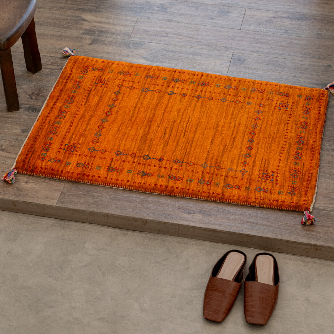 ペルシャギャッベ (ギャベ) チェアマット43x42cm ギャッベ ラグ 玄関