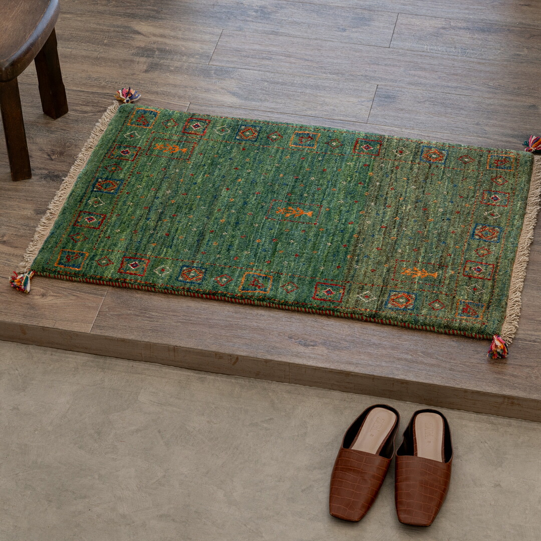 【本場イラン産】58×93cm ギャッベ 玄関マットS（送料無料 手織り 天然染料 かわいい おしゃれ 絨毯 ラグ ウール100% ギャベ Gabbeh 織り目が細かい リーズバフト） 55,000円