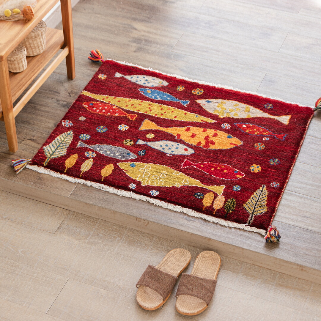 【本場イラン産】65×84cm ギャッベ 玄関マットS(送料無料 手織り 天然染料 かわいい おしゃれ 絨毯 ラグ ウール100% ギャベ Gabbeh 織り目が細かい リーズバフト)◆SCENE シーン|イラン産絨毯 ペルシャダイレクト