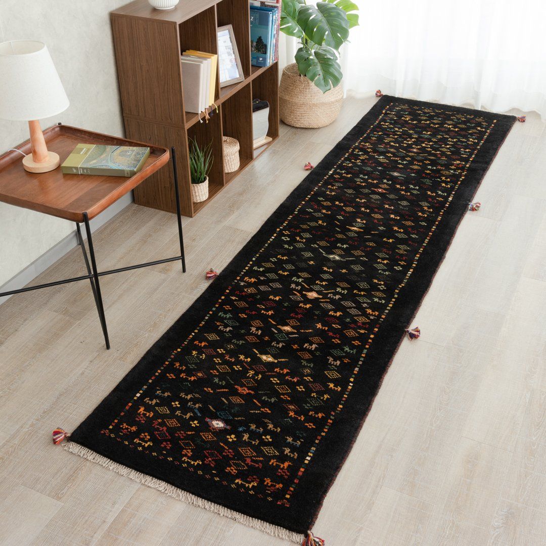 【本場イラン産】76×288cm ギャッベ ランナーサイズLL（送料無料 手織り 天然染料 かわいい おしゃれ 絨毯 ラグ 廊下 ウール100% ペルシャ ギャベ Gabbeh）◆G639_NE