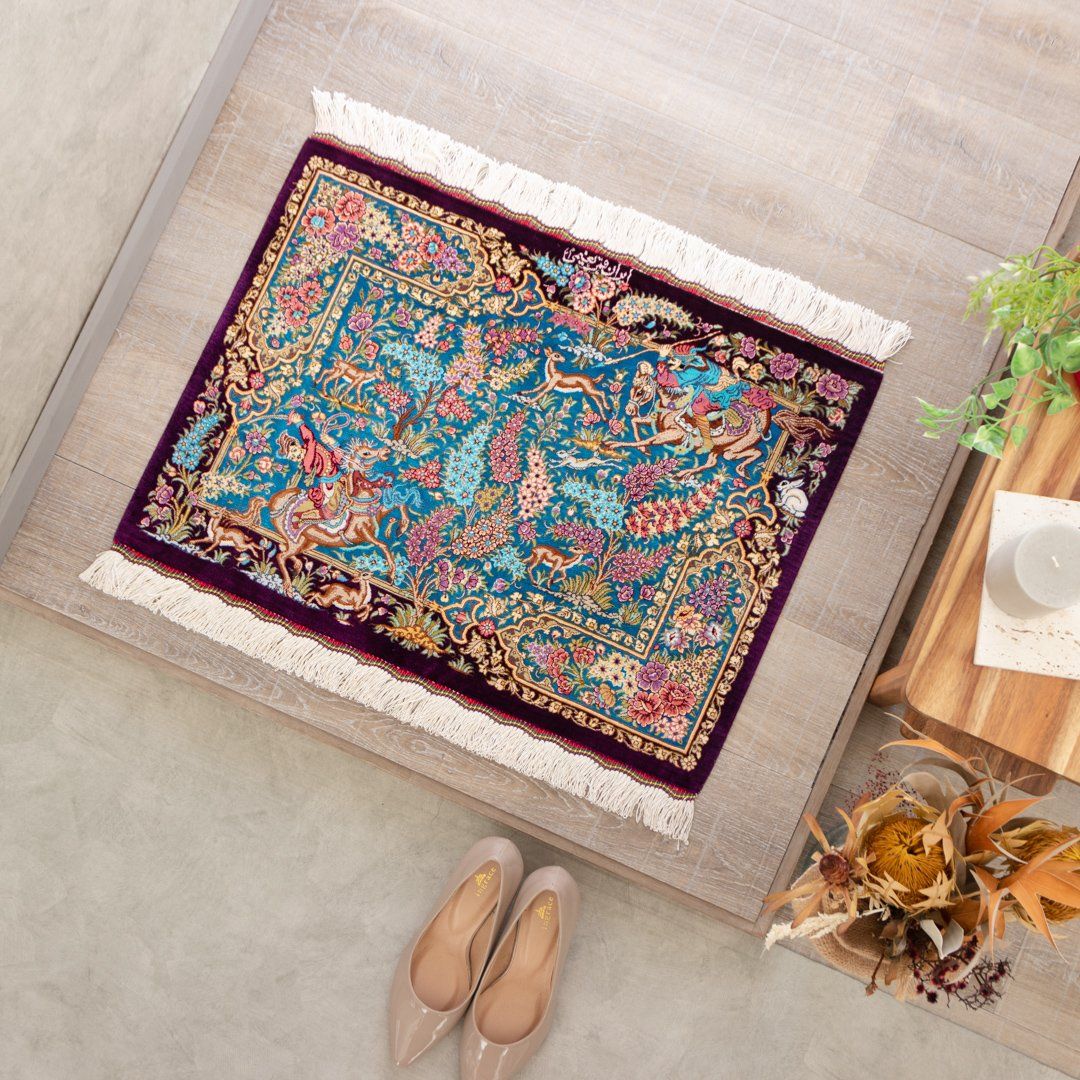 【発祥地ペルシャ産】49×67糎 イラン引っ敷き 部屋の入り口大きさM（貨物輸送無料 手織り 生まれながら染め料 愛くるしげ 今めかしい 引っ敷き 引っ敷き 絹地100% イラン）◆JOBANNA ジョバンナ