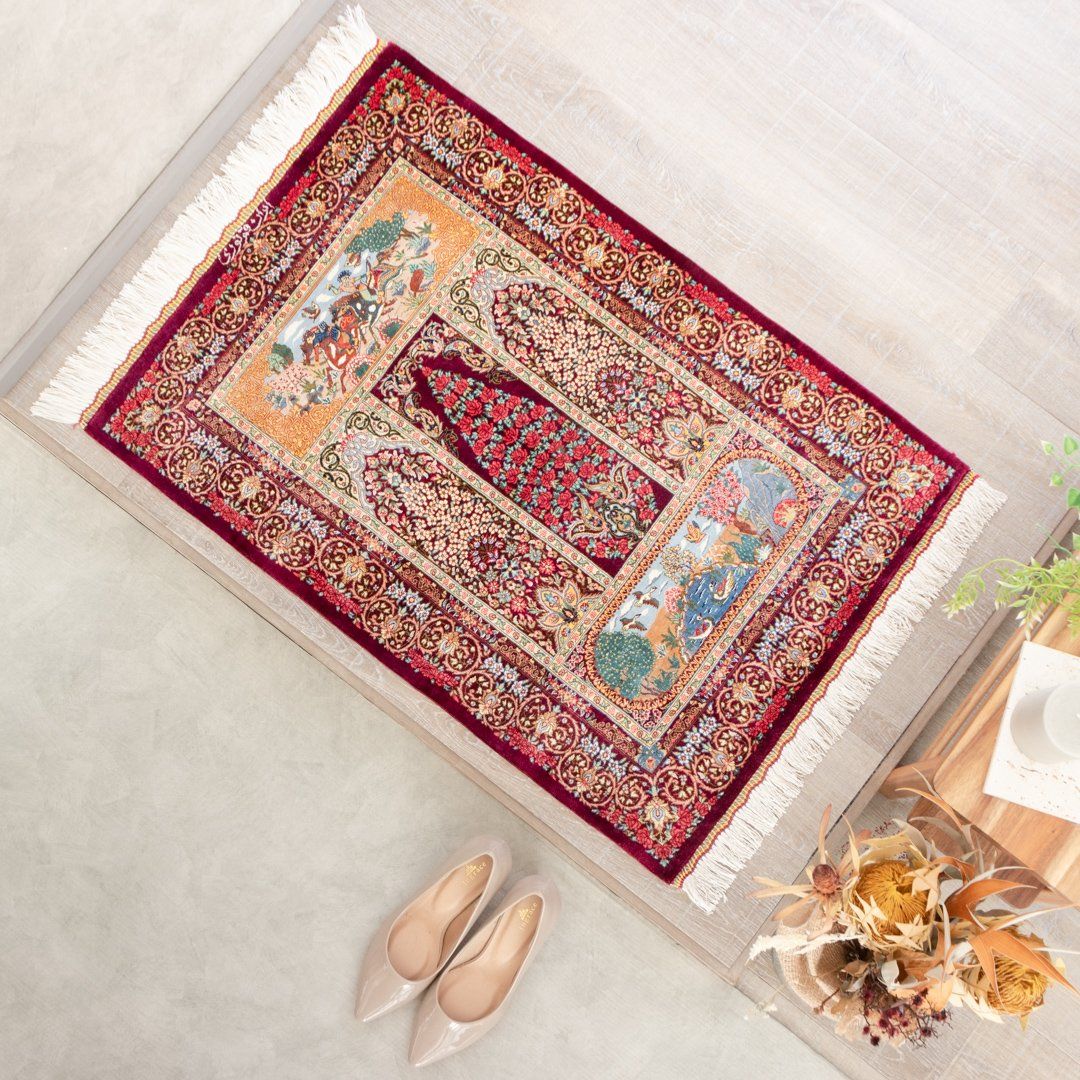 【発祥地ペルシャ産】61×88糎 イラン引っ敷き 部屋の入り口大きさM（貨物輸送無料 手織り 生まれながら染め料 愛くるしげ 今めかしい 引っ敷き 引っ敷き 絹地100% イラン）◆ARLA アーラ