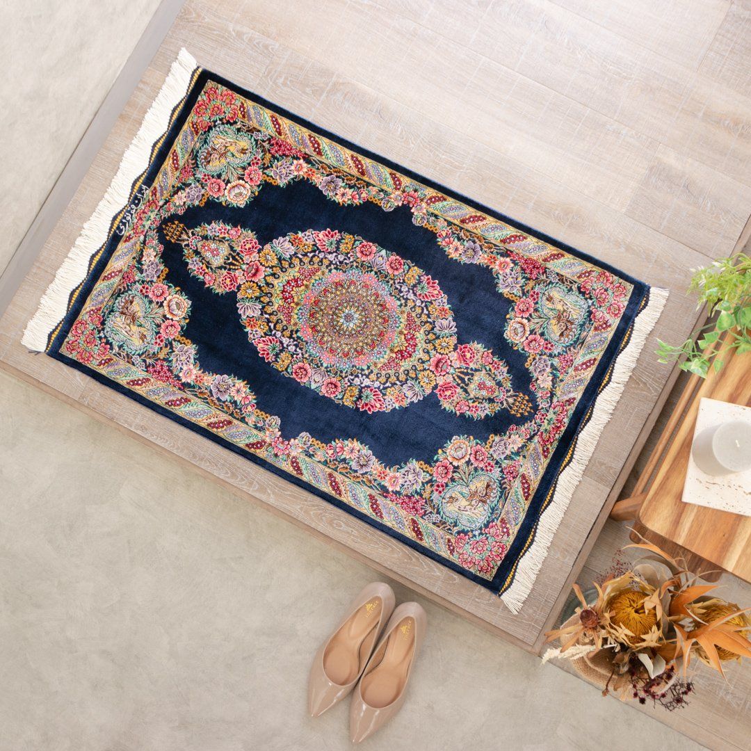 【発祥地ペルシャ産】60×90糎 イラン引っ敷き 部屋の入り口大きさM（貨物輸送無料 手織り 生まれながら染め料 愛くるしげ 今めかしい 引っ敷き 引っ敷き 絹地100% イラン）◆STEFANIA ステファニア