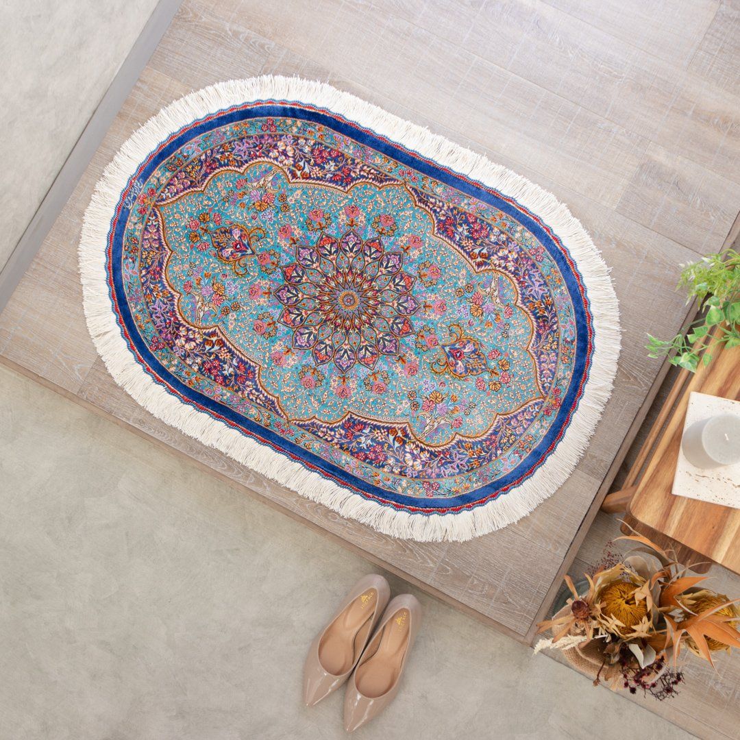【発祥地ペルシャ産】58×90糎 イラン引っ敷き 部屋の入り口大きさM（貨物輸送無料 手織り 生まれながら染め料 愛くるしげ 今めかしい 引っ敷き 引っ敷き 絹地100% イラン）◆DILUCA ディルーカ