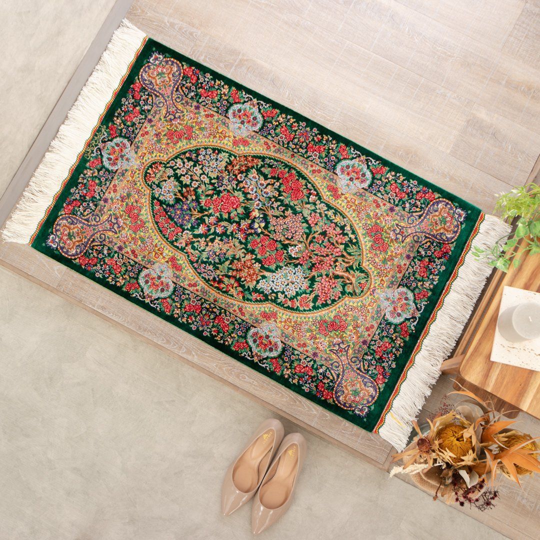 【発祥地ペルシャ産】62×95糎 イラン引っ敷き 部屋の入り口大きさM（貨物輸送無料 手織り 生まれながら染め料 愛くるしげ 今めかしい 引っ敷き 引っ敷き 絹地100% イラン）◆FLANCHESCA フランチェスカ