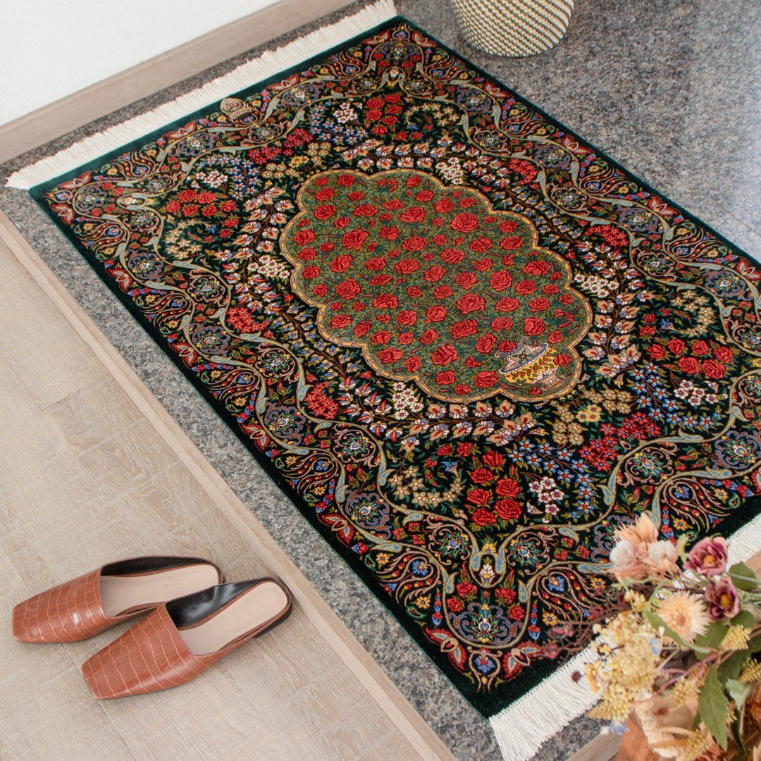 【百貨店SALE30%OFF】【発祥地ペルシャ産】79×120珊 イラン引っ敷き 部屋の入り口大きさL（貨物輸送無料 手織り 生まれながら染め料 愛くるしい 今めかしい 引っ敷き 引っ敷き 地絹100% イラン）◆GALBINE ガルビネ