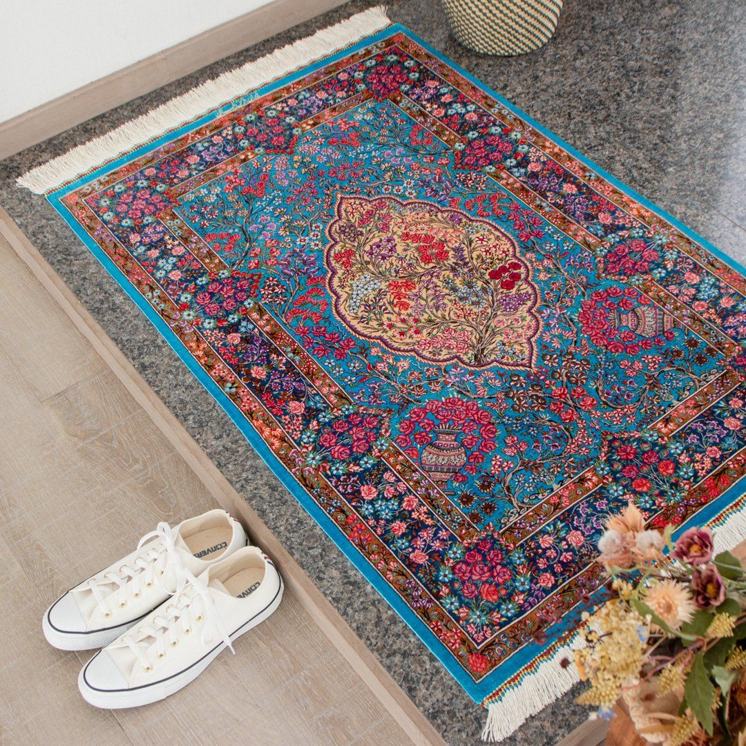 【百貨店SALE30%OFF】【発祥地ペルシャ産】77×115珊 イラン引っ敷き 部屋の入り口大きさL（貨物輸送無料 手織り 生まれながら染め料 愛くるしい 今めかしい 引っ敷き 引っ敷き 地絹100% イラン）◆ALIONA アリオナ