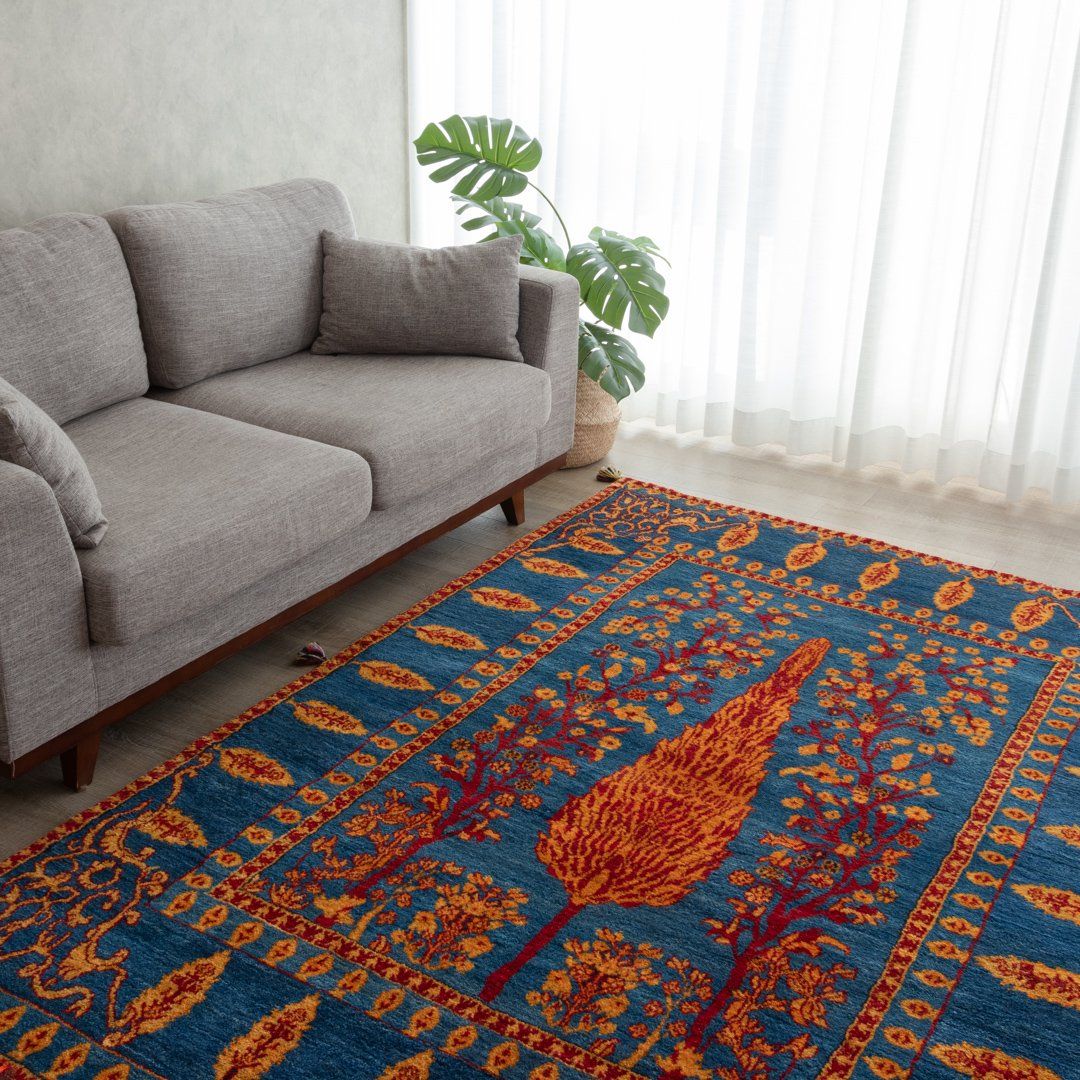 母の日 ギフト プレゼント ペルシャ絨毯 クム シルク 約80cm X 120cm 玄関 リビング パープル ブルー 紫色 青色 絹 絵画  タペストリー 壁 メダリオン サラサラ ツヤツヤ 艶 光沢 上品 高級 ホットカーペット対応 床暖房対応 オールシーズン 一年中 現品限り 一点もの