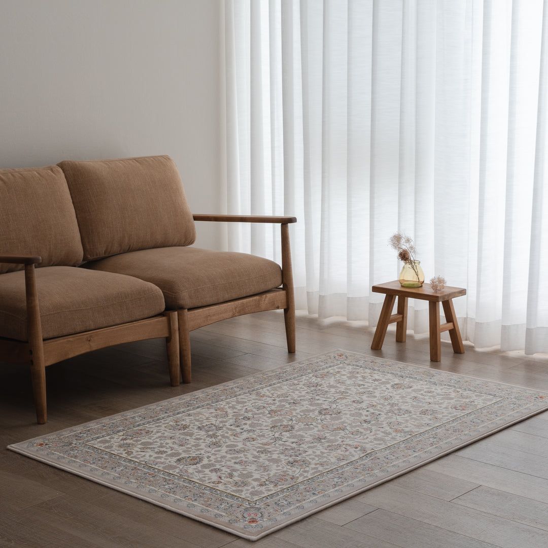 【本場イラン産】100×150cm 織り目の細かさ144万ノット! ペルシャ絨毯(機械織)バーラン柄 スノウベージュ色(送料無料 おしゃれ 絨毯 ペルシャ絨毯風 ラグ 洗える ホットカーペット対応)|イラン産絨毯 ペルシャダイレクト