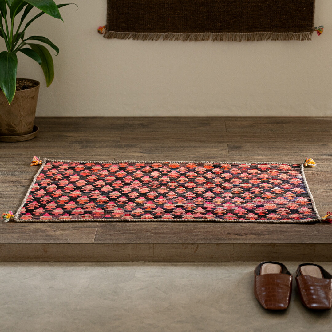 【発祥地ペルシャ産】キリム 53×88糎 部屋の入り口つや消し（貨物輸送無料 手織り 生まれながら染め料 可愛らしい 今めかしい 引っ敷き 引っ敷き イラン 羊毛100% セネ産）