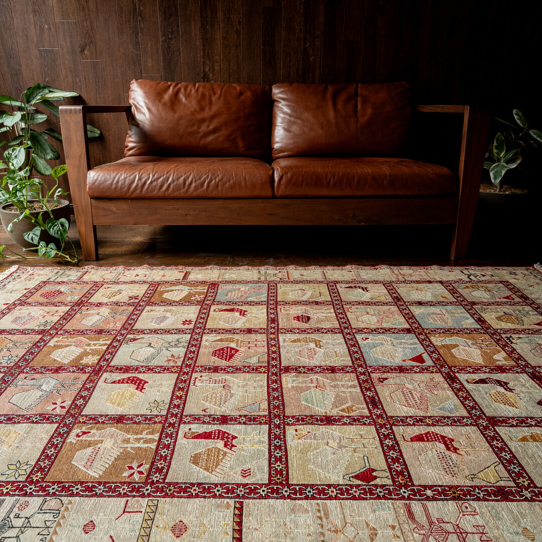 【本場イラン産】125×195cm キリム ラグサイズL（送料無料 手織り 天然染料 かわいい おしゃれ 絨毯 ラグ ヴィンテージ トライバル シルク100%）◆PEGAH　ペガーフ