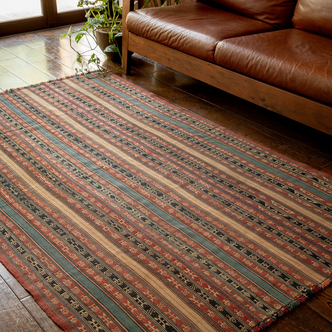 【本場イラン産】118×195cm キリム ラグサイズL（送料無料 手織り 天然染料 かわいい おしゃれ 絨毯 ラグ ヴィンテージ トライバル ウール100%）◆BAHMAN　バフマン