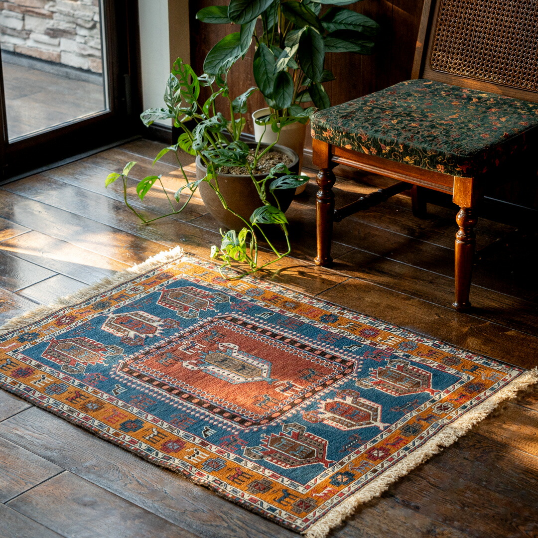 【本場イラン産】77×98cm キリム 玄関マット他(送料無料 手織り 天然染料 かわいい おしゃれ 絨毯 ラグ)◆JAHANSHAH ジャハーンシャー|イラン産絨毯 ペルシャダイレクト