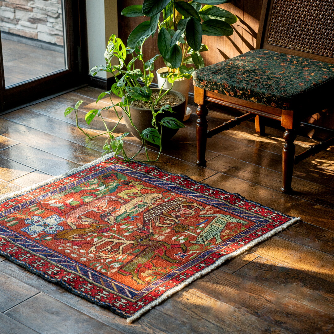 【本場イラン産】85×85cm キリム 玄関マット他（送料無料 手織り 天然染料 かわいい おしゃれ 絨毯 ラグ）◆PULLUM　プルム