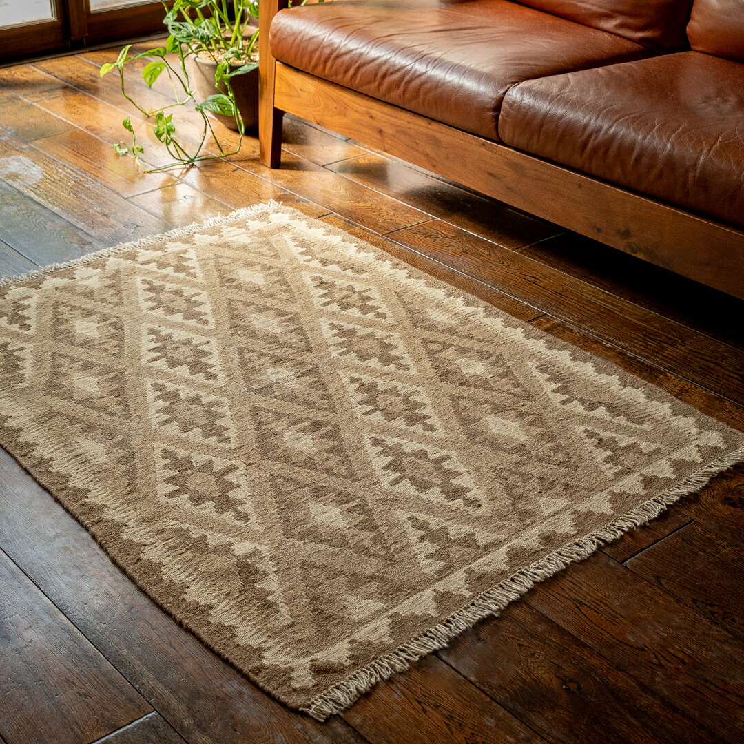 【本場イラン産】87×121cm キリム 玄関マット他（送料無料 手織り 天然染料 かわいい おしゃれ 絨毯 ラグ）◆HUMAN　フーマーン